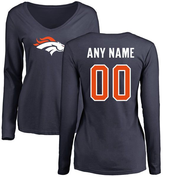 Women Denver Broncos NFL Pro Line Navy Custom Name and Number Logo Slim Fit Long Sleeve T-Shirt->->Sports Accessory